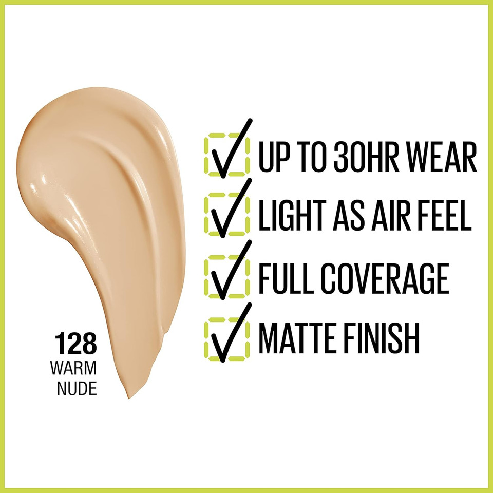 Maybelline Super Stay Full Coverage Liquid Foundation Active Wear Makeup, Up To 30Hr Wear, Transfer, Sweat & Water Resistant, Matte Finish, Porcelain, 1 Count