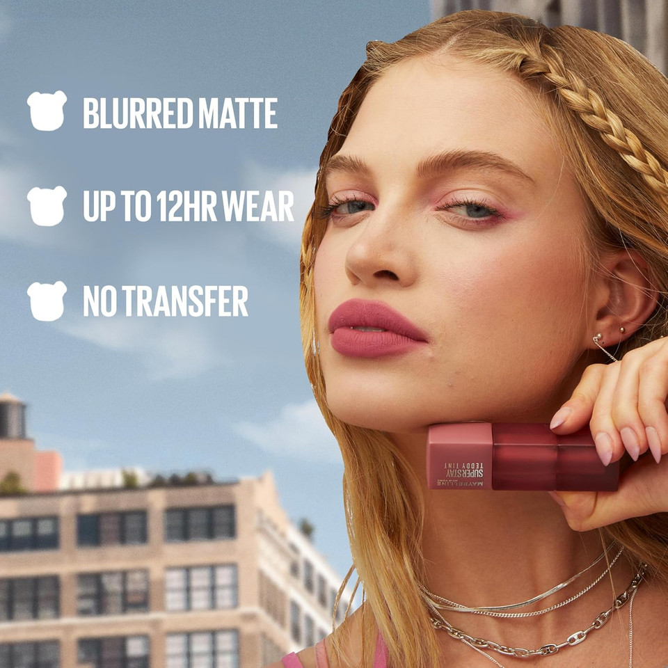 Maybelline Super Stay Teddy Lip Tint, Long Lasting Matte Lipstick For Up To 12Hr Wear, Coquettish, 1 Count