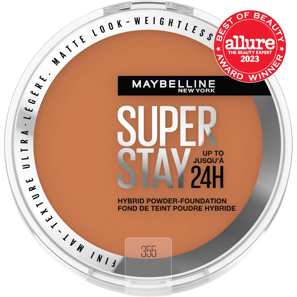 Maybelline Super Stay Up To 24Hr Hybrid Powder-Foundation, Medium-To-Full Coverage Makeup, Matte Finish, 355, 1 Count