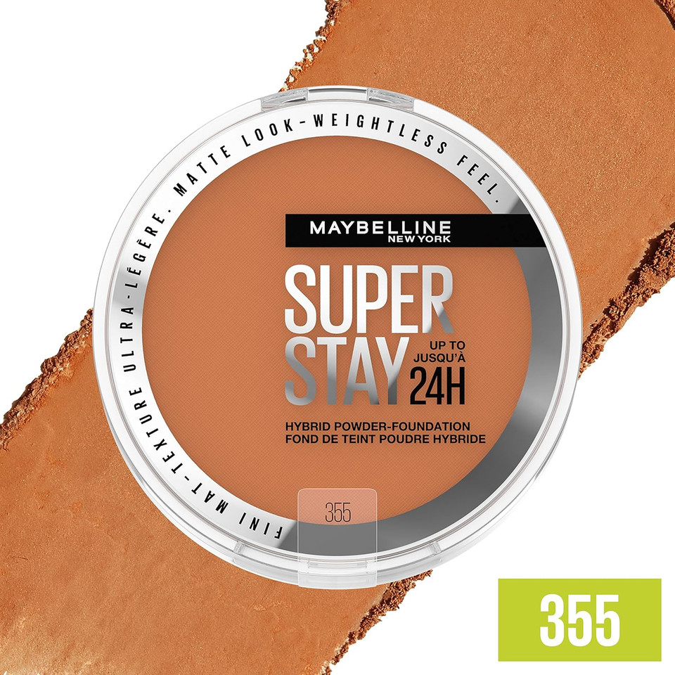 Maybelline Super Stay Up To 24Hr Hybrid Powder-Foundation, Medium-To-Full Coverage Makeup, Matte Finish, 355, 1 Count