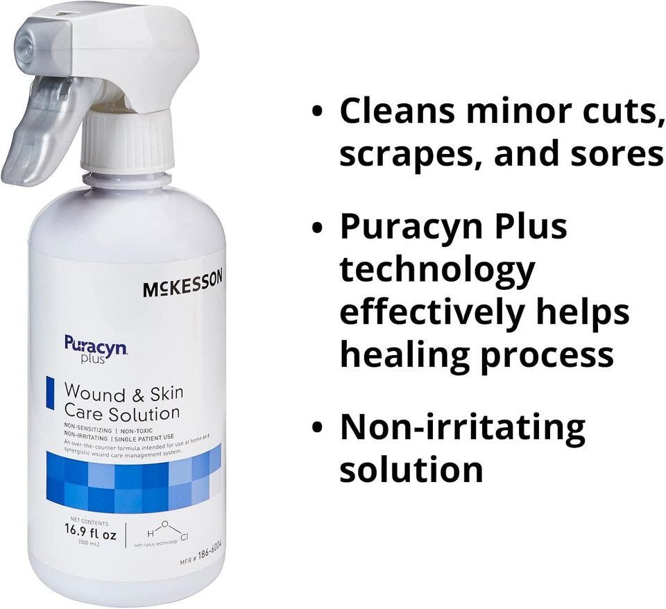 Mckesson Puracyn Plus Wound Care Cleanser Spray, 16.9 Oz [1 Count] First Aid Wash Solution For Minor Injuries, Cuts, Burns, Scrapes, Sores, Alcohol-Free
