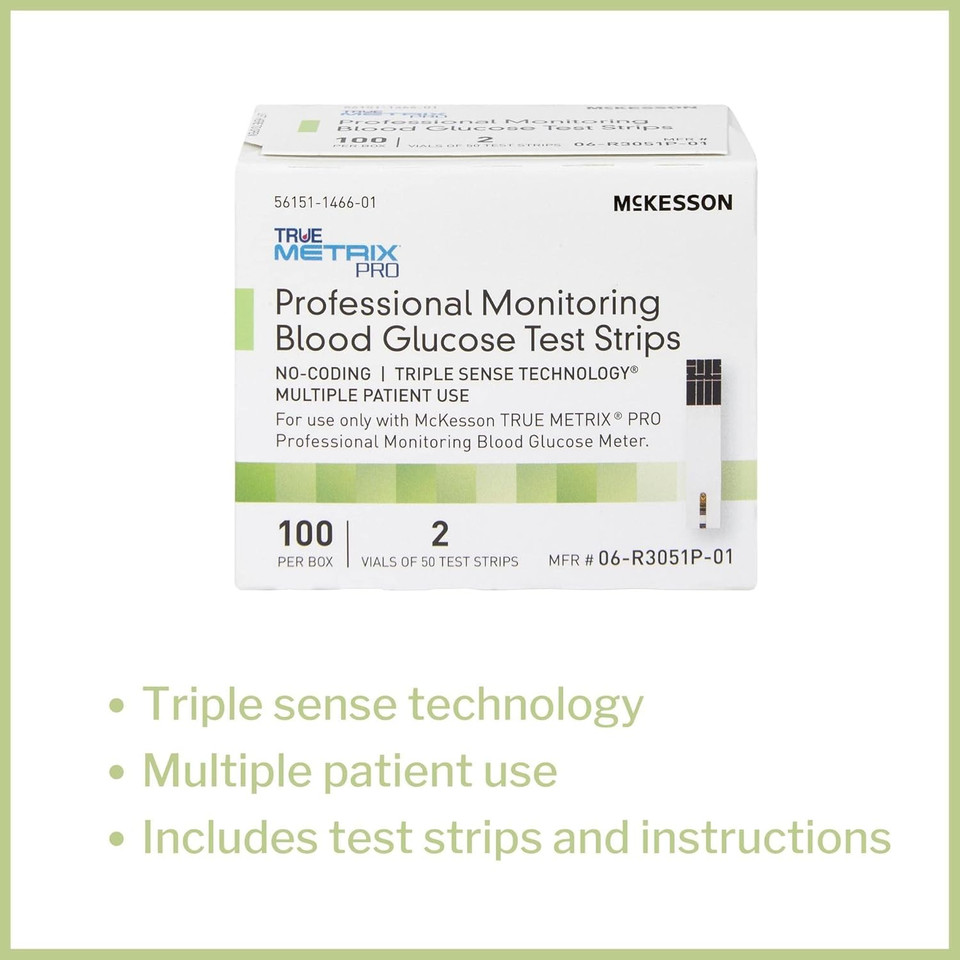 Mckesson True Metrix Blood Glucose Test Strips For Diabetes [400 Strips] Professional Monitoring System, Multiple Patient Use
