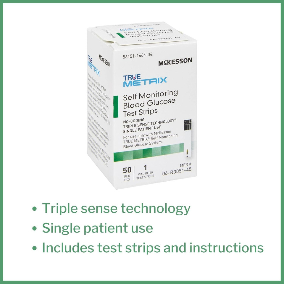 Mckesson True Metrix Blood Glucose Test Strips For Diabetes [50 Strips] Self-Monitoring System