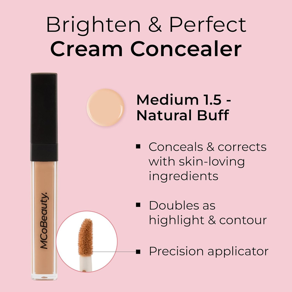 Mcobeauty Brighten & Perfect Cream Concealer, 5 Medium Natural Beige, Brightening Coverage For Flawless Complexion, Vegan, Cruelty Free Cosmetics
