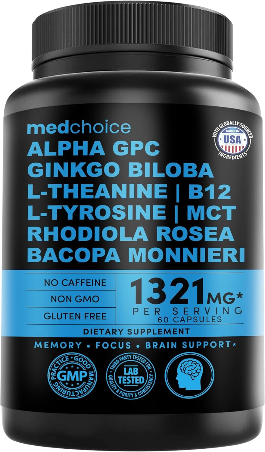 Medchoice 12-In-1 Nootropic Ginkgo Biloba For Brain Support, Memory And Focus - B12, Alpha Gpc, L Theanine And Choline Supplements With Bioperine Non Caffeinated 1321Mg (240Ct)