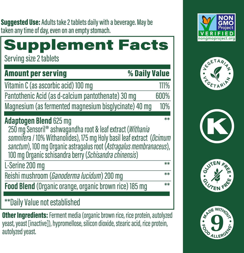 Megafood Adrenal Strength - Adrenal Support Supplements With Ashwagandha, Vitamin C, Magnesium Glycinate, Holy Basil, Astragalus - Reduces Cortisol Levels - Vegetarian - 90 Tablets (45 Servings)