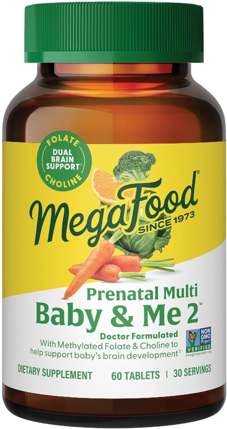 Megafood Baby & Me 2 Prenatal Multi Vitamins - Prenatal Vitamins For Women With Choline, Methyl Folate & Iron, Vegetarian, Gluten-Free, Pre Natal Multivitamin For Women - 120 Tablets, 60 Servings