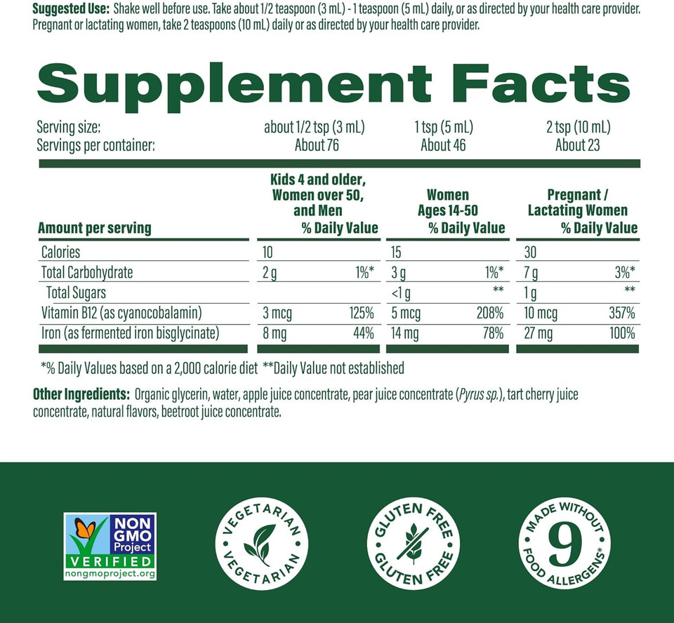 Megafood Blood Builder Liquid Iron Supplement For Women, Men & Kids, Clinically Shown To Increase Iron Levels Without Constipation, Vegan, 7.7 Fl Oz (23 Servings)