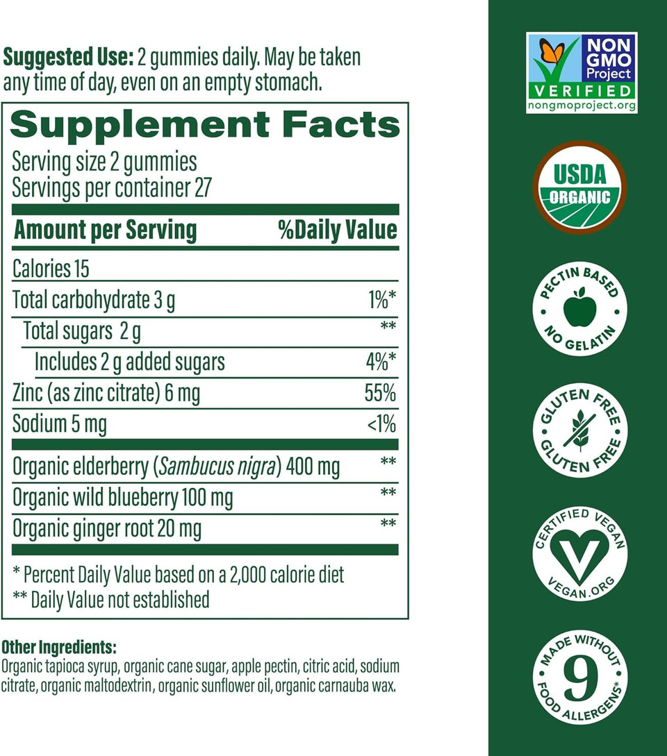 Megafood Elderberry Immune Support Supplement - Vegan Elderberry Gummies For Adults - Made With Zinc And Real Food - Pectin-Based, Gluten-Free, Usda Organic - 54 Gummies, 27 Servings