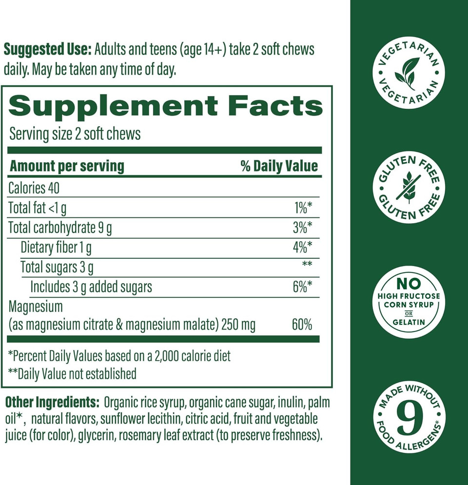 Megafood Relax + Calm Magnesium Supplement - Soft Chews With Magnesium Citrate & Malate For Heart Health, Muscle Tension & More - Vegetarian - Grape-Flavor - 30 Chews (15 Servings)