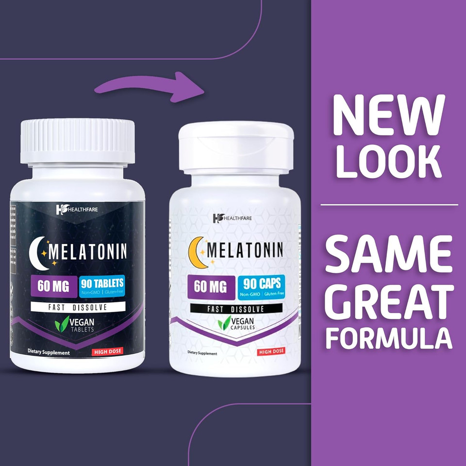 Melatonin 60Mg | 90 Veg Capsules | Gluten-Free | Non-Gmo | Unflavored | Made In Usa
