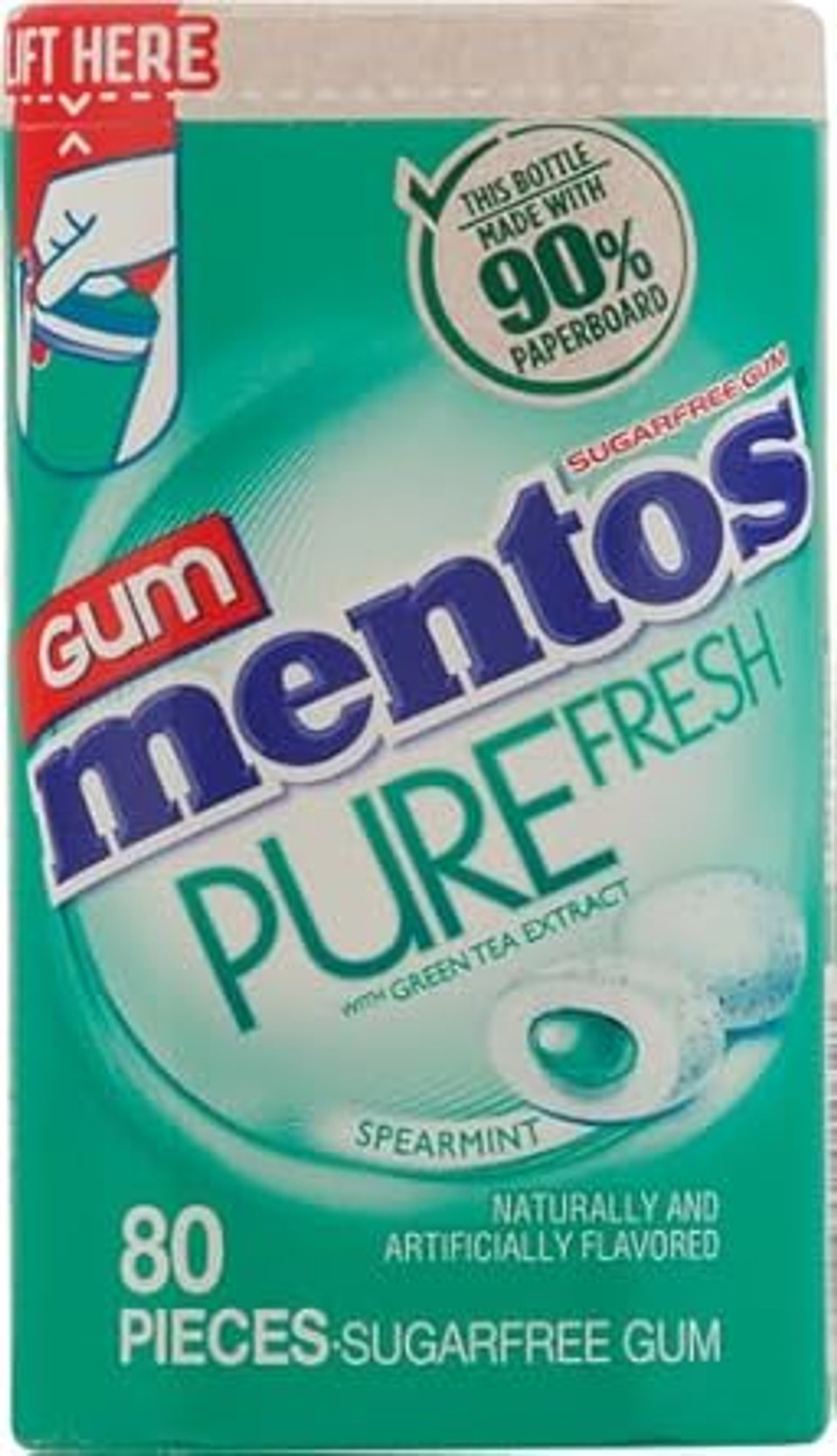 Mentos Pure Fresh Spearmint Sugar Free Chewing Gum With Xylitol Sweetener, Paperboard Bottle, 80 Pieces