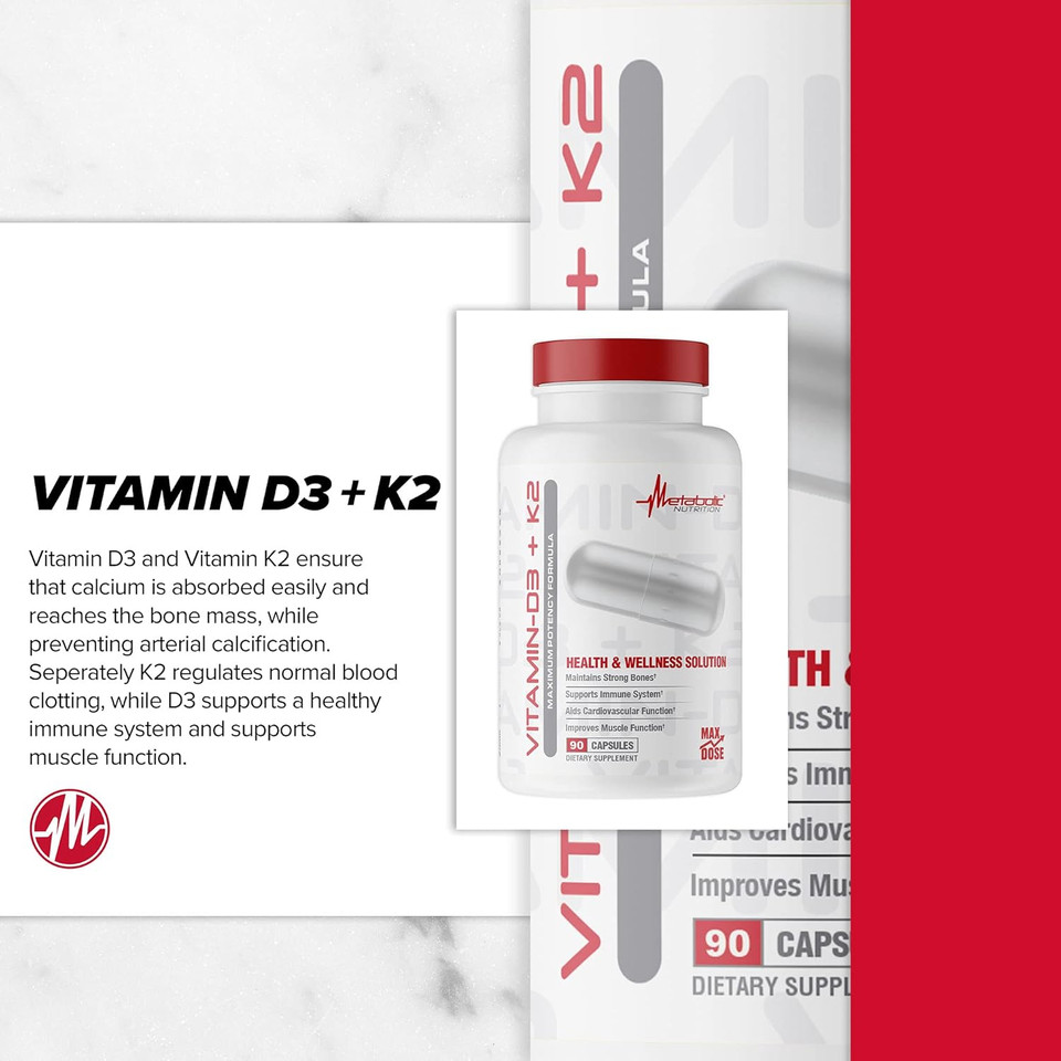 Metabolic Nutrition Vitamin D3 + K2, Bone And Heart Health Formula, Immune Support, 90 Veggie Caps 7000Iu Per Capsule Max Dose