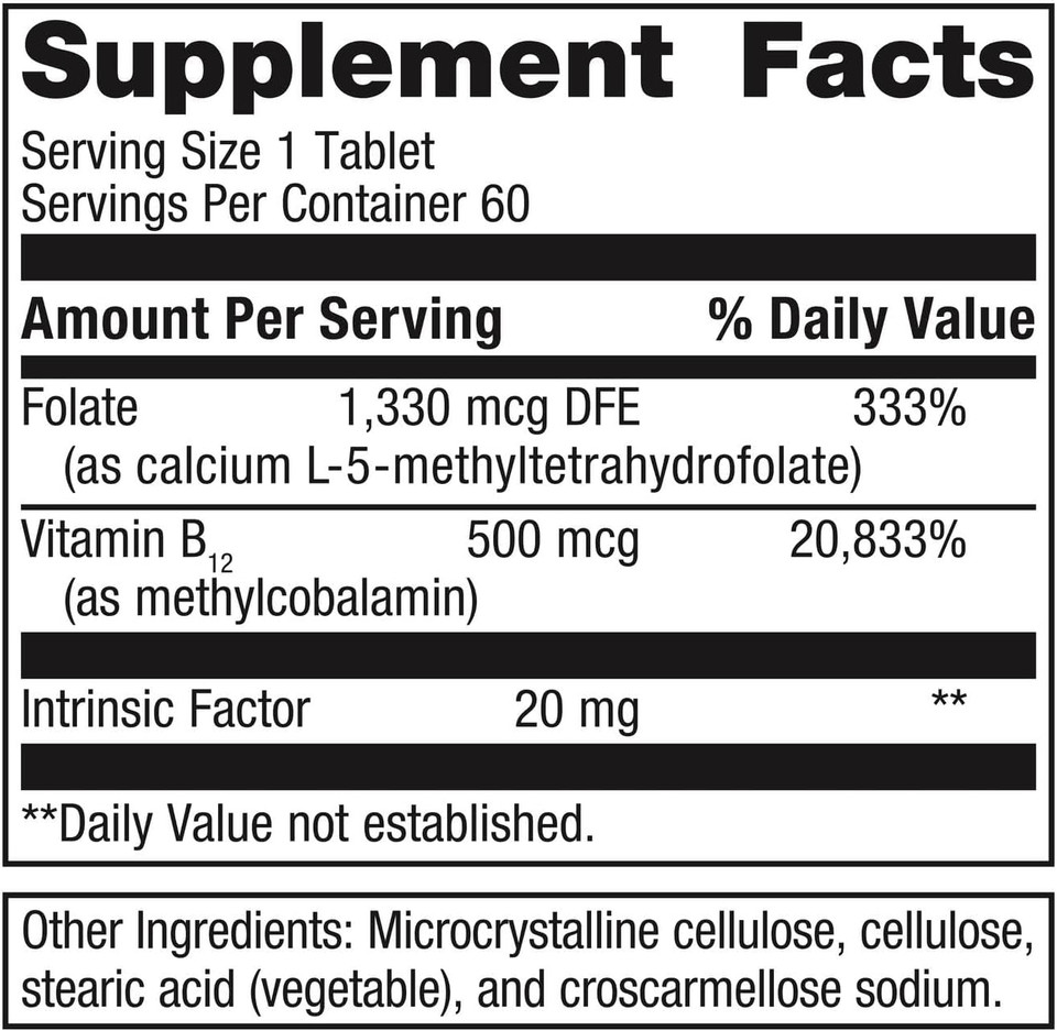 Metagenics Intrinsi Vitamin B12-Folate - Nervous System & Heart Health Support* - With Intrinsic Factor For Absorption* - Vitamin B12 & Folate - Methylcobalamin - 60 Tablets