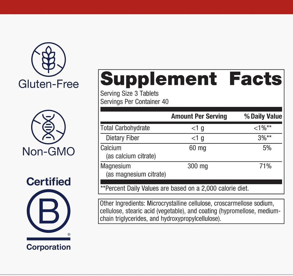 Metagenics Magnesium Citrate - 300 Mg Magnesium & 60 Mg Calcium (As Citrates) - Muscle & Bone Health Support* - Gluten-Free & Vegetarian - 120 Count
