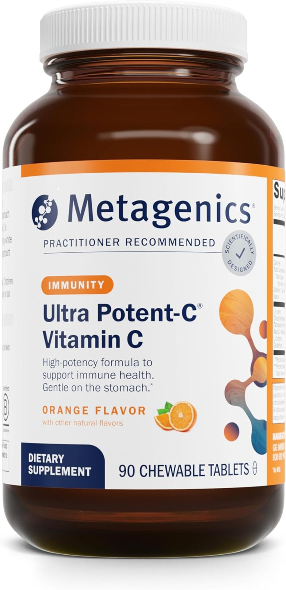 Metagenics Ultra Potent-C Vitamin C Chewable - For Immune & Antioxidant Support* - With L-Cysteine & L-Lysine - Chewable Vit C - Natural Orange Blast Flavor - Bioflavonoids Supplements - 90 Tablets