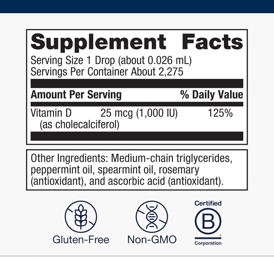 Metagenics Vitamin D3 Liquid - 2 Fl Oz - Liquid Vitamin D3 - Bone Health & Immune Support* - Suitable For Kids - 2,275 Servings