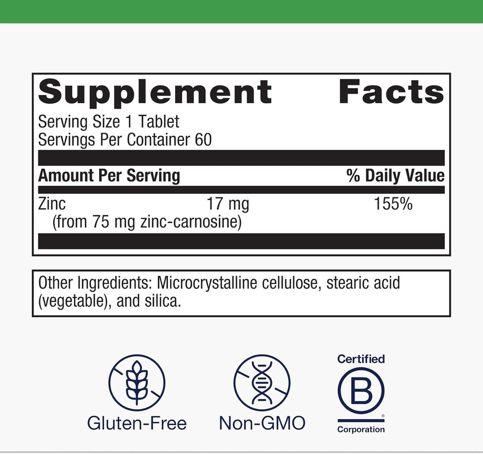 Metagenics Zinc Carnosine Complex High Potency Zinc Carnosine Supplement To Help Relieve Minor Stomach Discomfort - 60 Tablets