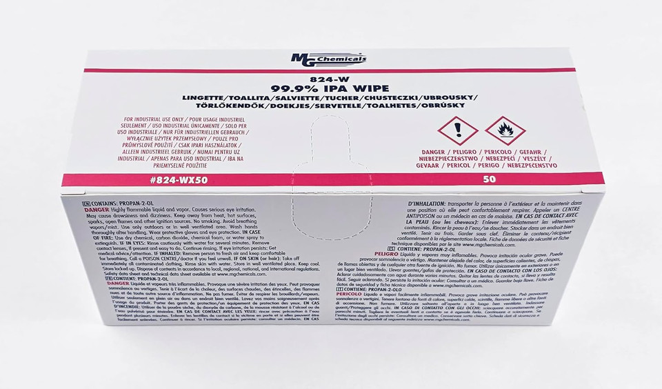 Mg Chemicals - 824-Wx50 99.9% Isopropyl Alcohol Handy Wipe, 6" Length X 5" Width (Box Of 50)