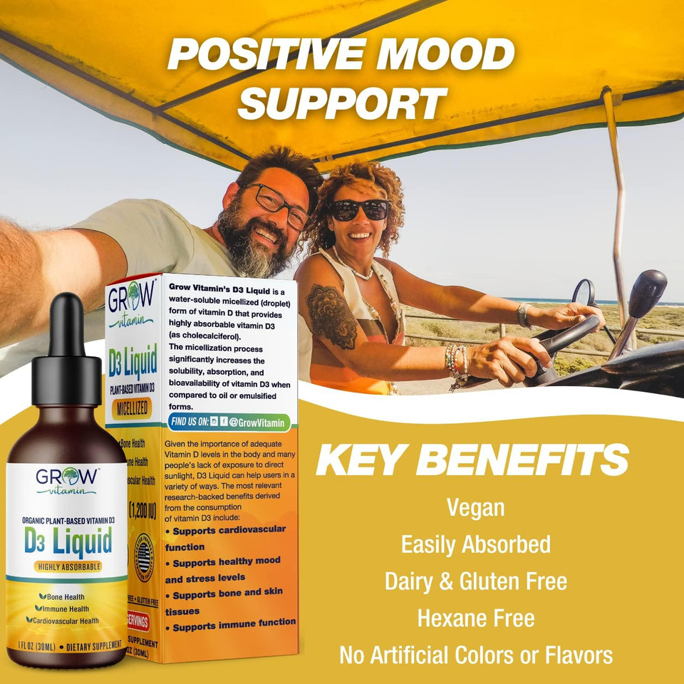 Micellized D3 Liquid, For Children, Infants & Adults, 1200 Iu, Plant-Based, Highly Absorbable, Water Soluble Vitamin D3, Support For Bone, Cardiovascular, And Immune Health - 750 Servings