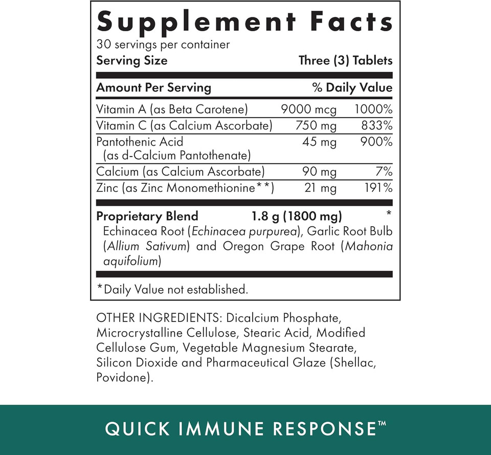 Michael'S Health Naturopathic Programs Quick Immune Response - 90 Vegetarian Tablets - Immune System Support - With Vitamin A, Vitamin C & Zinc - 30 Servings
