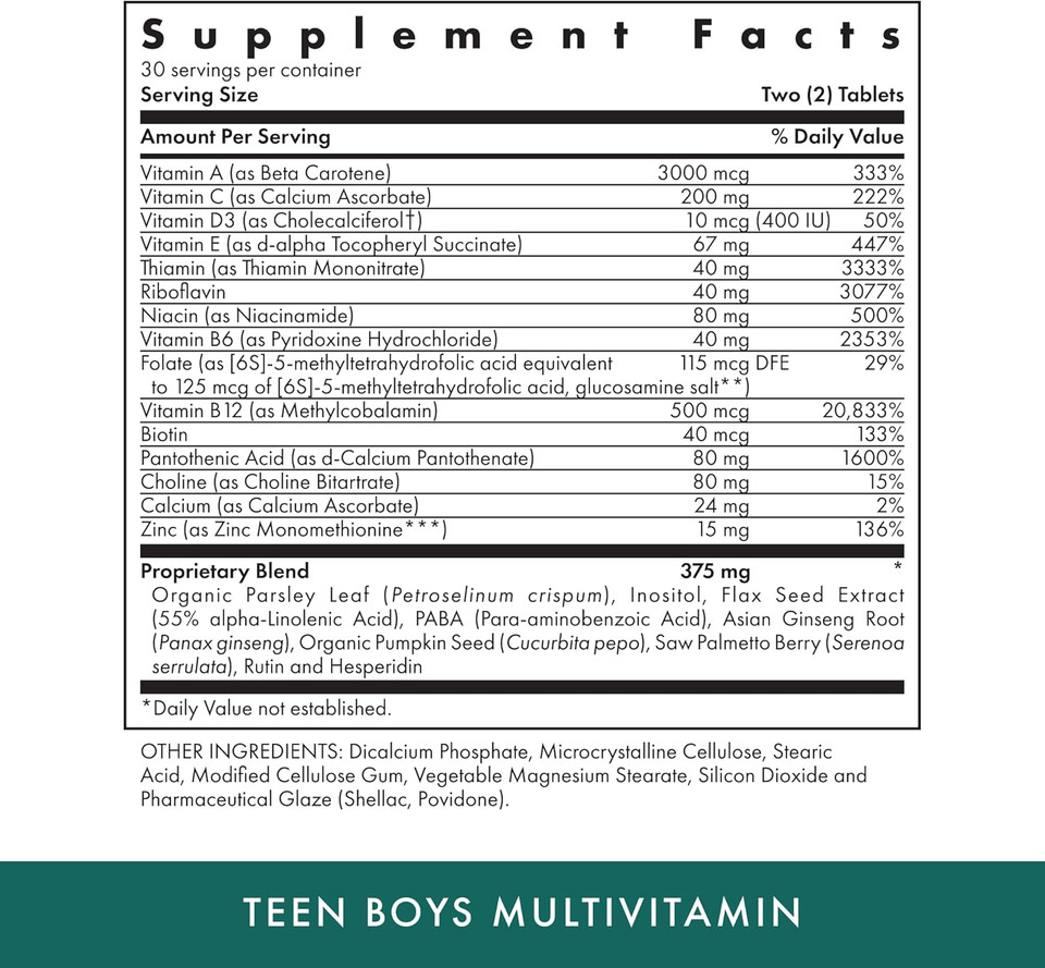 Michael'S Health Naturopathic Programs Teen Boys - 60 Vegetarian Tablets - Daily Multivitamin Supplement - Kosher - 30 Servings