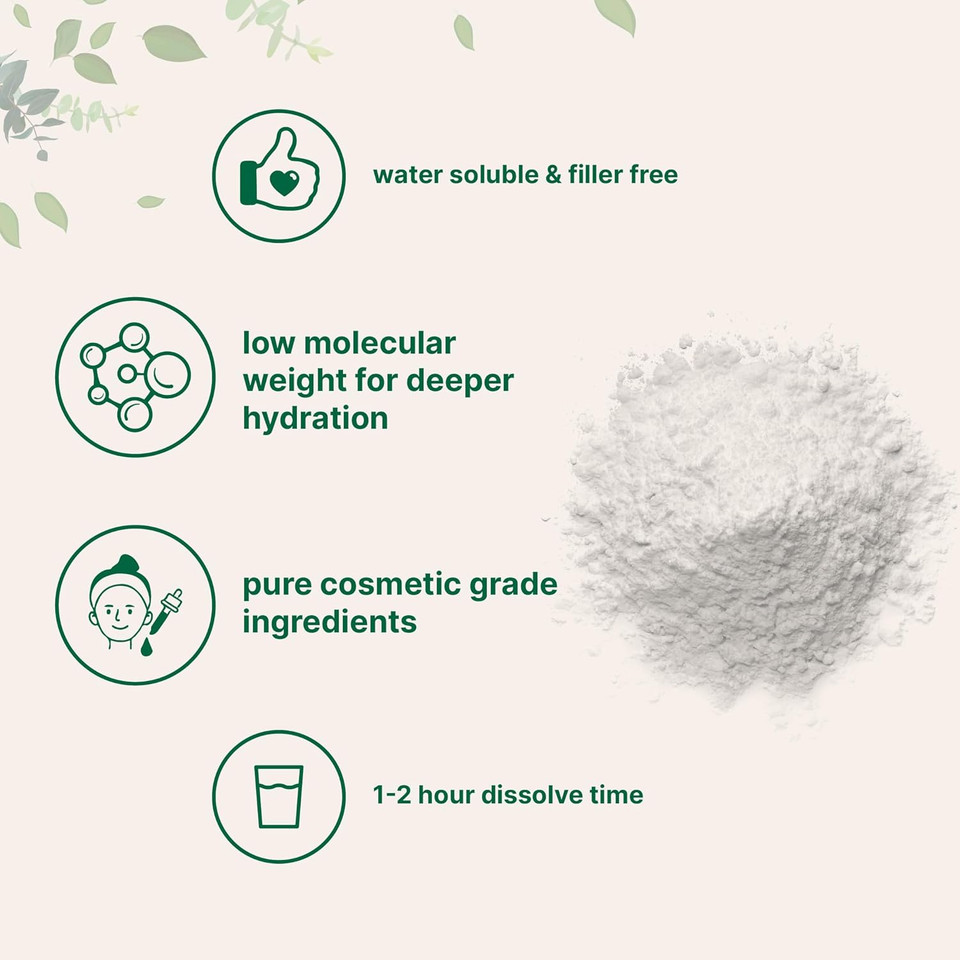 Micro Ingredients Hyaluronic Acid Serum Powder, 100 Grams | Low Molecular Weight, Cosmetics Grade | Skin Hydration And Moisture Support Supplements | Vegan, Water Soluble (Within 2 Hours)