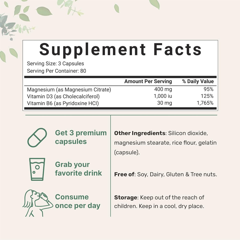 Micro Ingredients Magnesium Complex, 240 Capsules | Magnesium Citrate With Vitamin D3 & B6 | Elemental Mineral & Vitamins Complex | Supports Muscle, Heart, & Bone Health