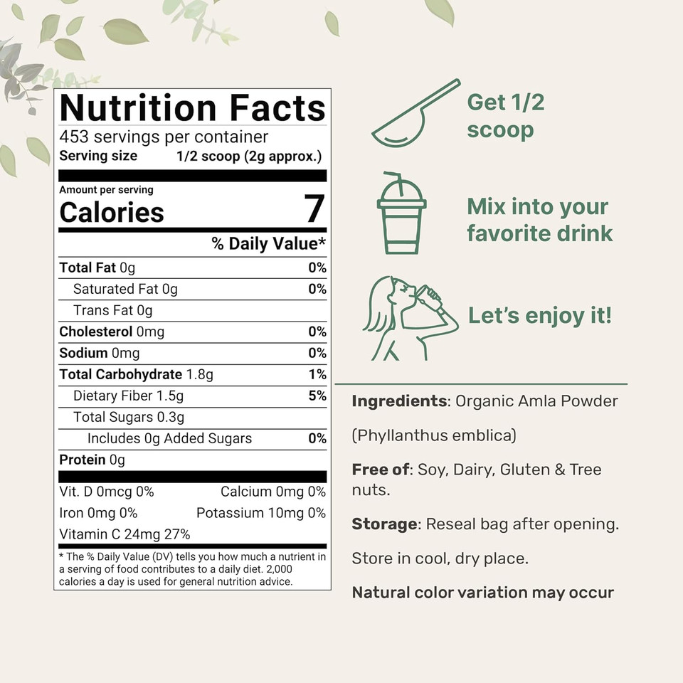 Micro Ingredients Organic Amla Powder (Amalaki) | 32Oz, India Origin Gooseberry Powder | Rich In Vitamin C, Antioxidants, Supports Immune, Digestive & Skin Health, Non-Gmo, Vegan & Keto Friendly