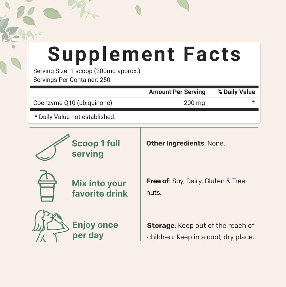 Micro Ingredients Water Soluble Coq10 Supplement (Coq10 200Mg Per Serving In Powder Form), 50 Grams (8 Months Supply), Extra Absorption, Supports Heart And Energy Health, Vegan Friendly