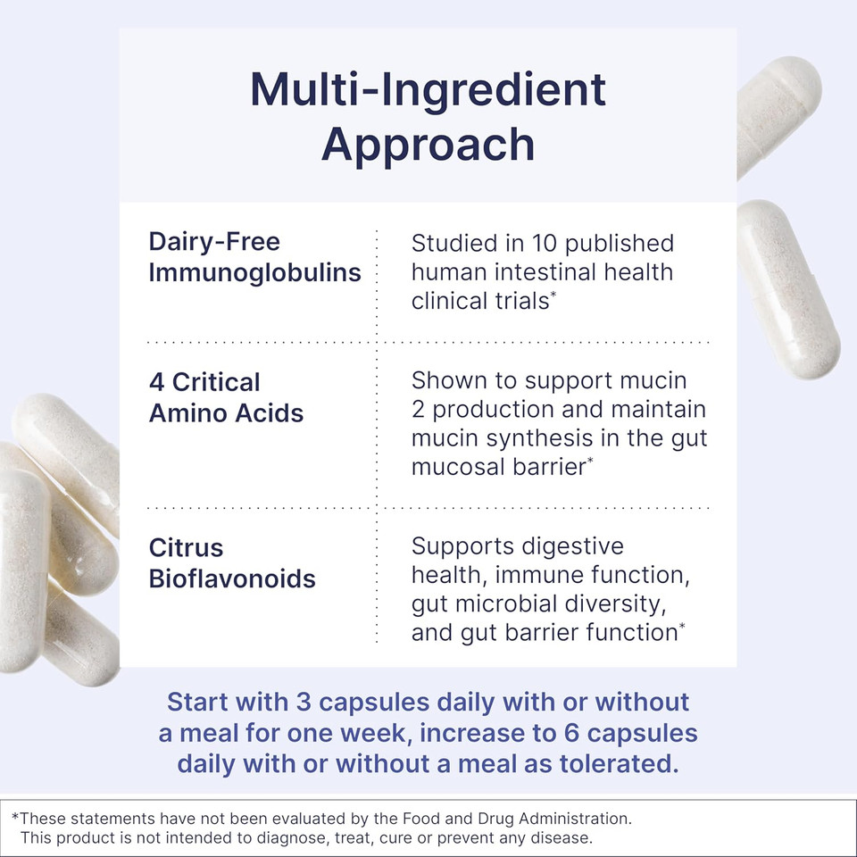 Microbiome Labs Megamucosa - Amino Acids Supplement With Dairy-Free Immunoglobulins - Gut Health + Immune Support For Women & Men - For Complete Mucosal Support (180 Capsules)
