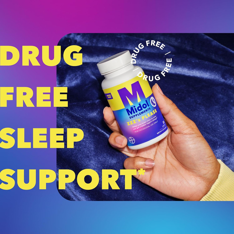 Midol Supplements ZzzS Please, 1 Mg Melatonin Capsule, Sleep Supplement For Adults, Formulated With Melatonin And Passionflower, Sleep Supplements For Better Sleep, 30 Count