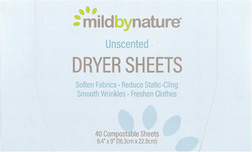 Mild By Nature Dryer Sheets, Unscented, 40 Compostable Sheets