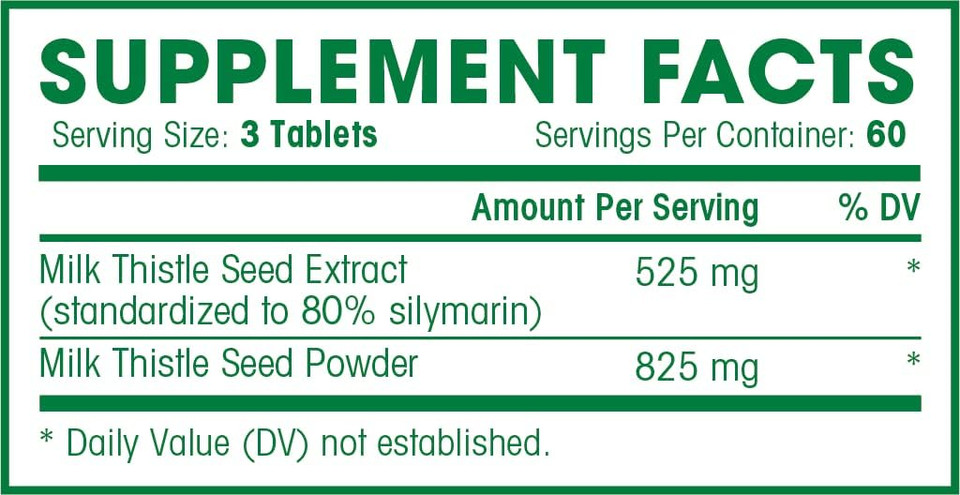 Milk Thistle - 180 Count - Standardized Silymarin Extract For Maximum Liver Support - Detox, Cleanse & Maintain Your Liver  1350 Mg Extract & Seed Complex - Natural Herbal Supplement - 60 Servings