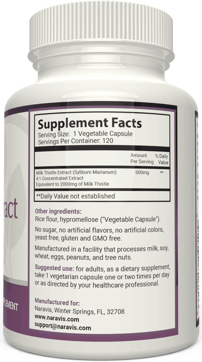 Milk Thistle Extract - 4:1 Extract - 2000Mg - 120 Capsules - Supports Liver Health - Non Gmo