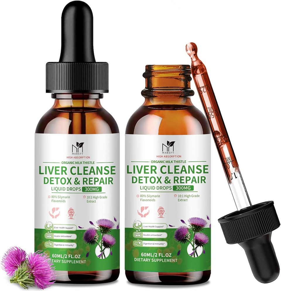 Milk Thistle Liquid Drops, Liver Cleanse Detox & Repair With 80% Silymarin, Artichoke Leaf, Dandelion Root, Glutathione, Promotes Liver Health, Antioxidant Support, 4 Fl Oz