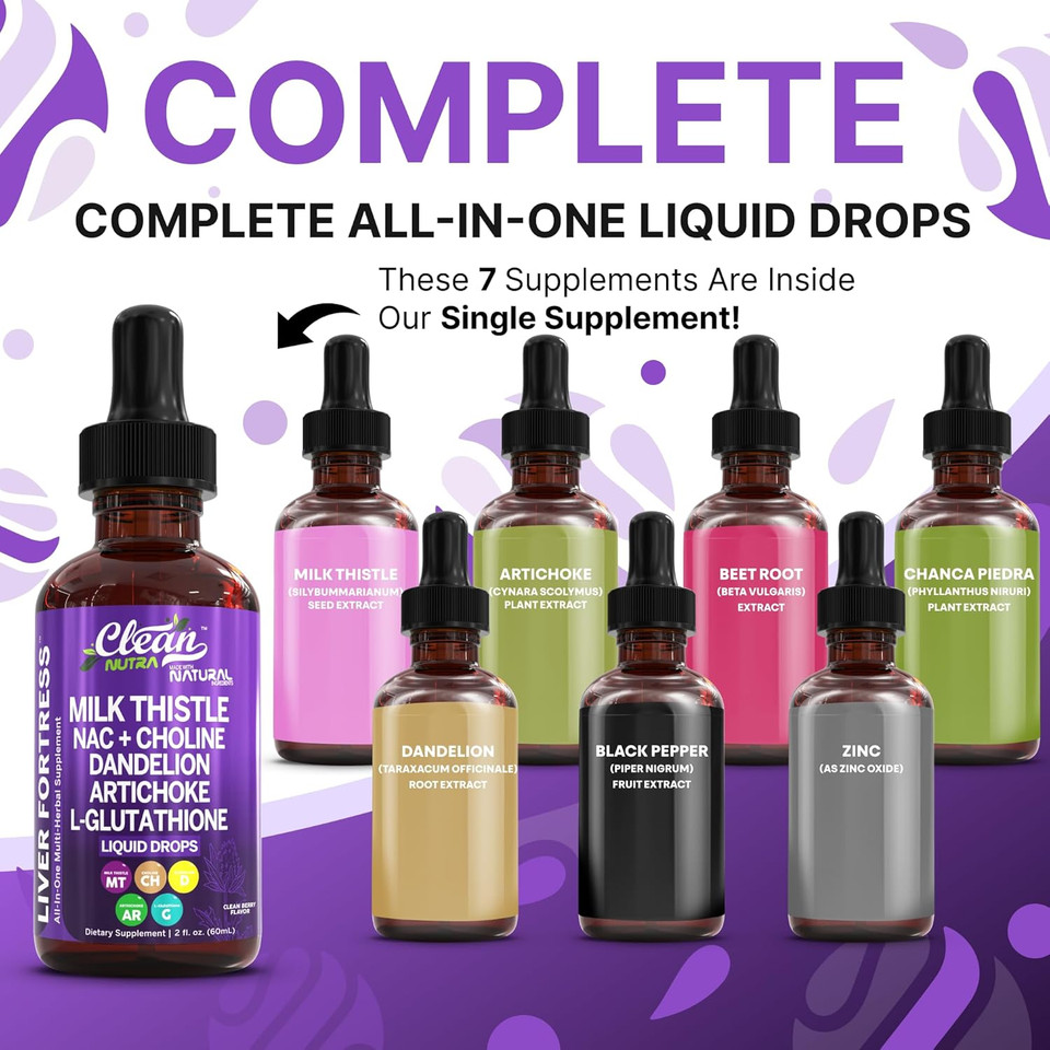 Milk Thistle Nac Liver Cleanse Detox & Repair Supplement Liver Support Liquid Drops With Dandelion Extract, Artichoke, Chanca Piedra, Beet Root, Choline, L-Glutathione, Ginger, Burdock, Schisandra (2)