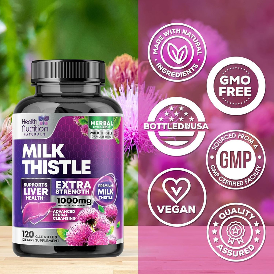 Milk Thistle Supplement - Liver Cleanse Detox & Repair Formula With Dandelion 1000Mg Supplements - Nature'S Herbal Milk Thistle Extract W/Silymarin Marianum, Supports Liver Health - 60 Capsules