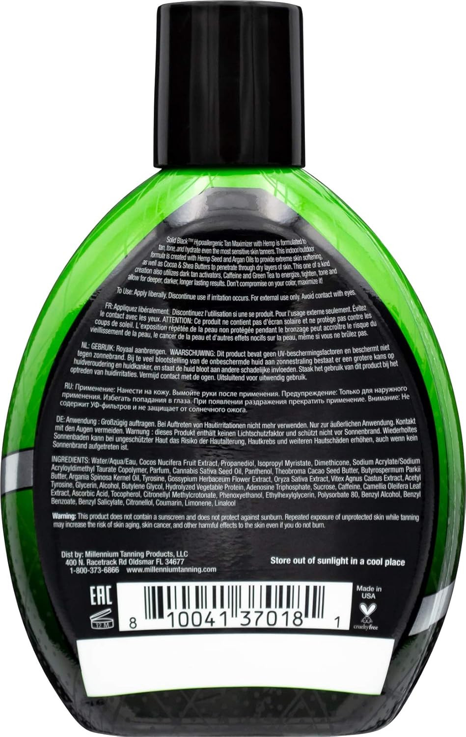 Millennium Tanning Products Solid Black Hypoallergenic Tan Maximizer With Hemp Indoor/Outdoor Dark Tanning Lotion 13 Oz