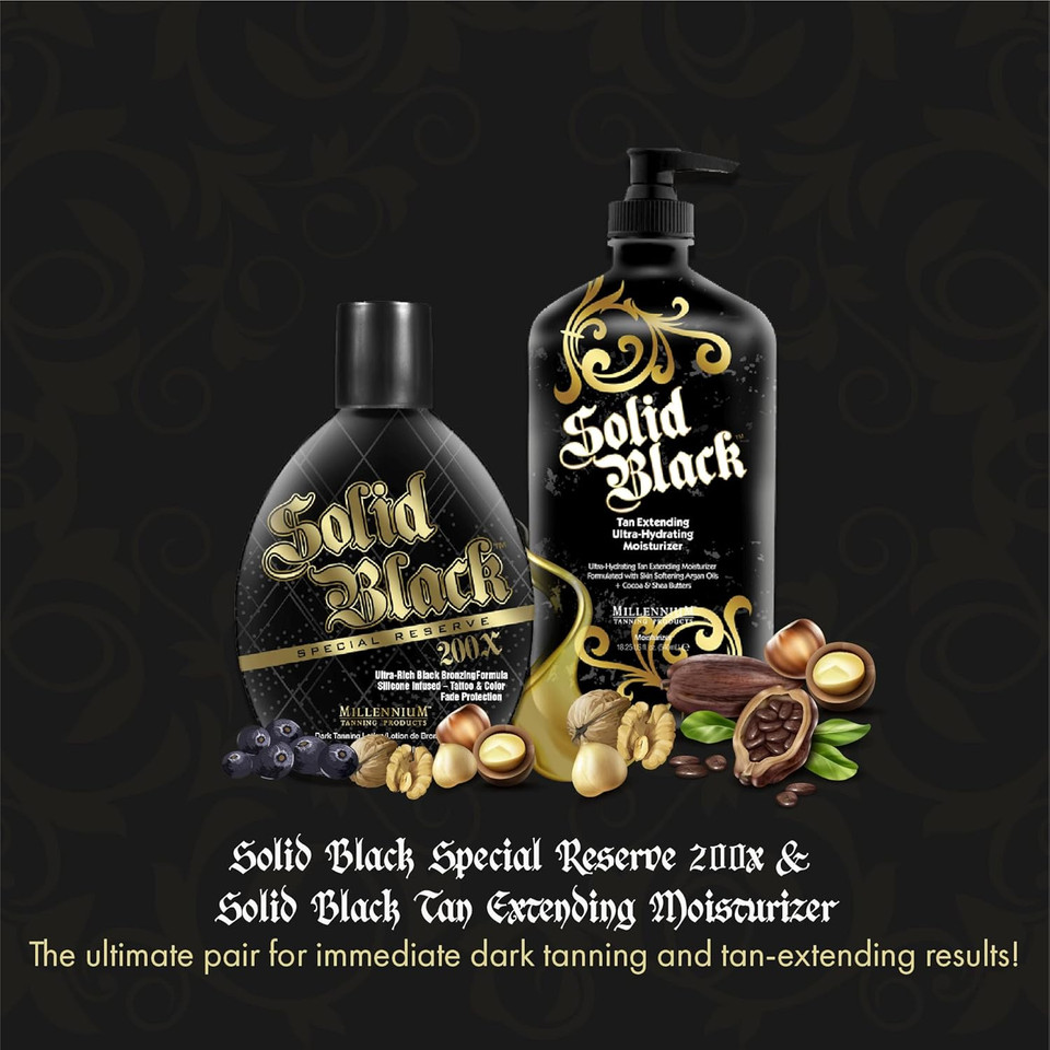 Millennium Tanning Solid Black 200X Tanning Lotion & Tan Extender Lotion, 13.50 & 18.25 Fluid Ounces