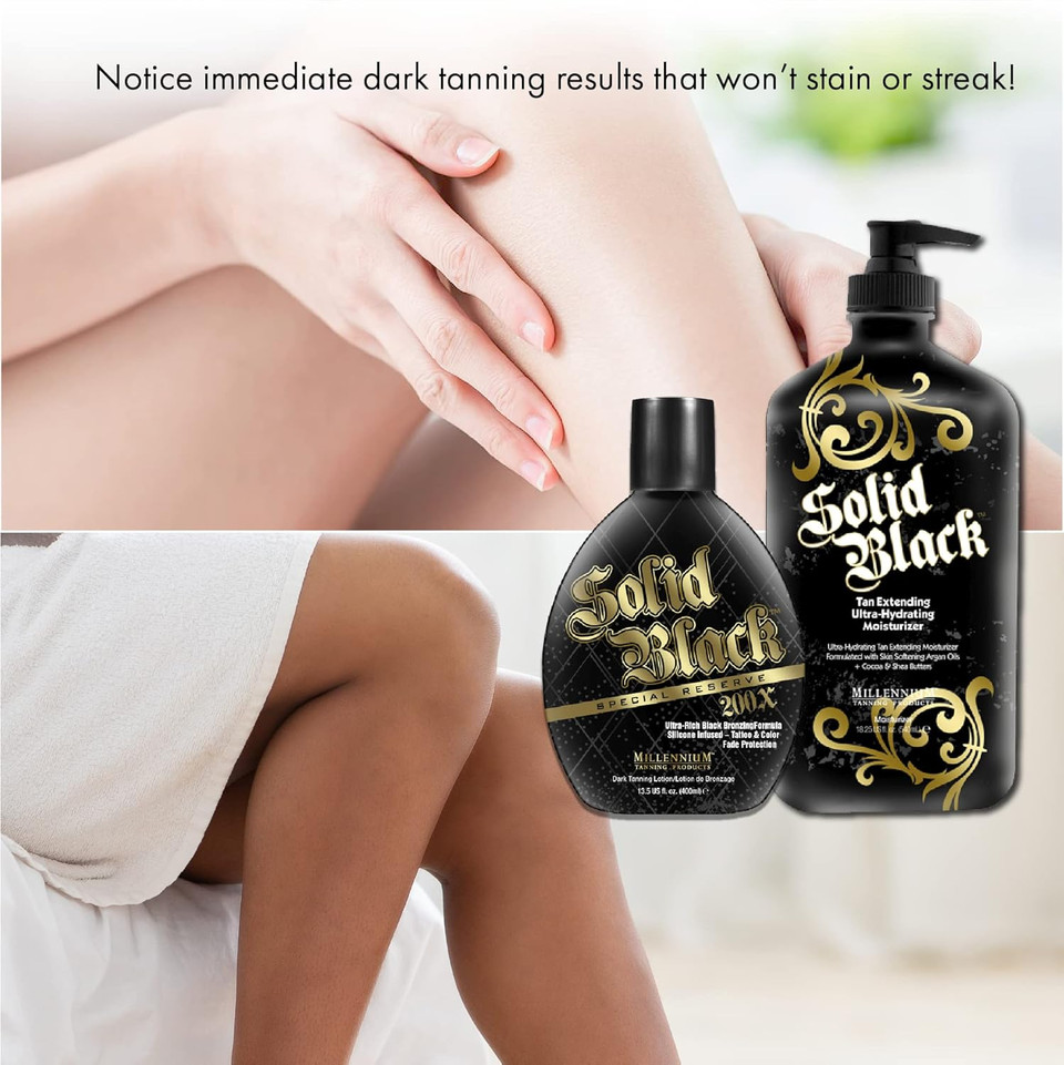 Millennium Tanning Solid Black 200X Tanning Lotion & Tan Extender Lotion, 13.50 & 18.25 Fluid Ounces