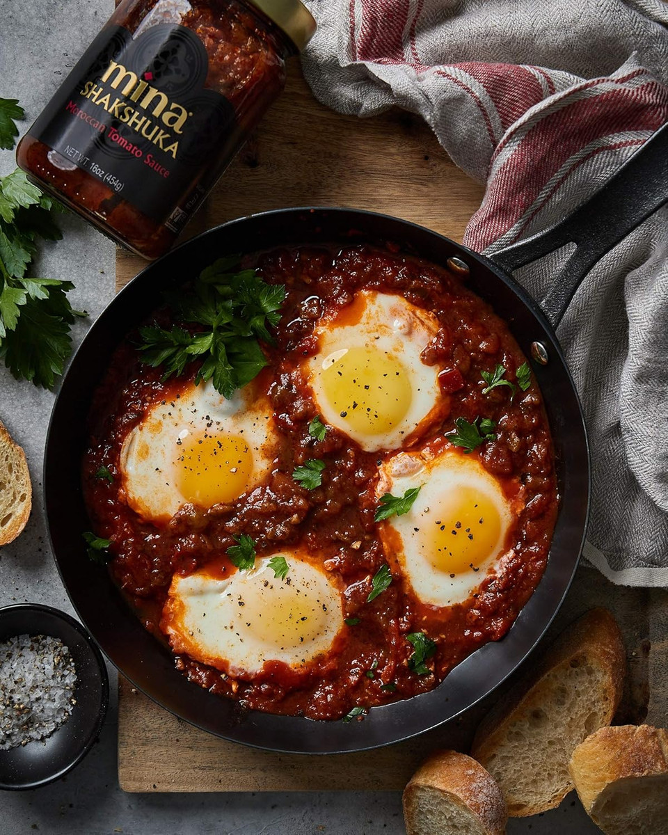 Mina Shakshuka Sauce, Moroccan Tomato Sauce, 147 Oz Sugar Free Sauce, Keto Friendly, Perfect To Use As Pasta Sauce And Simmer Sauce, Delicious With Eggs, Pizza, Sandwiches, And More (9.2 Lbs)