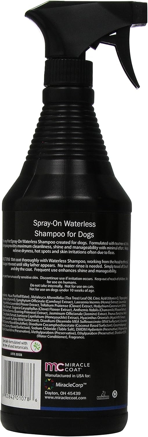 Miracle Care Coat Spray On Waterless Dog Shampoo,32-Ounce