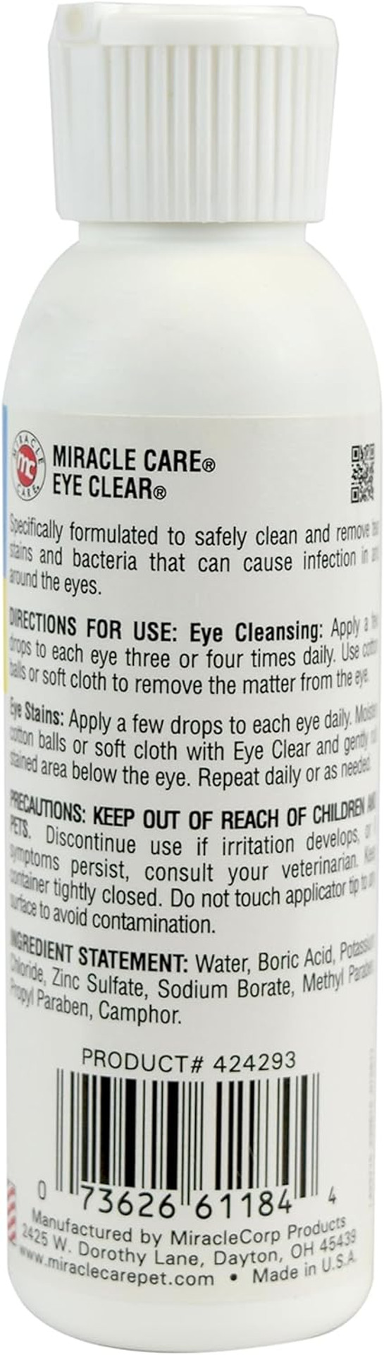 Miracle Care Eye Clear For Dogs And Cats, 4 Ounce, Non Stinging Eye Drops To Remove Tear Stains And Debris