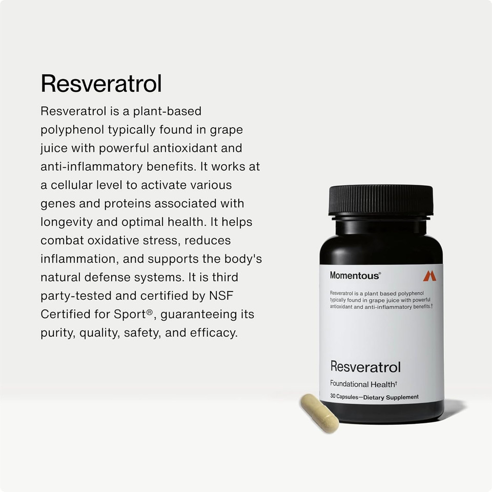 Momentous Resveratrol Supplement 450 Mg - Trans-Resveratrol For Healthy Aging, Brain, & Heart Support - Nsf Certified, Gmo-Free, Gluten-Free, 30 Servings