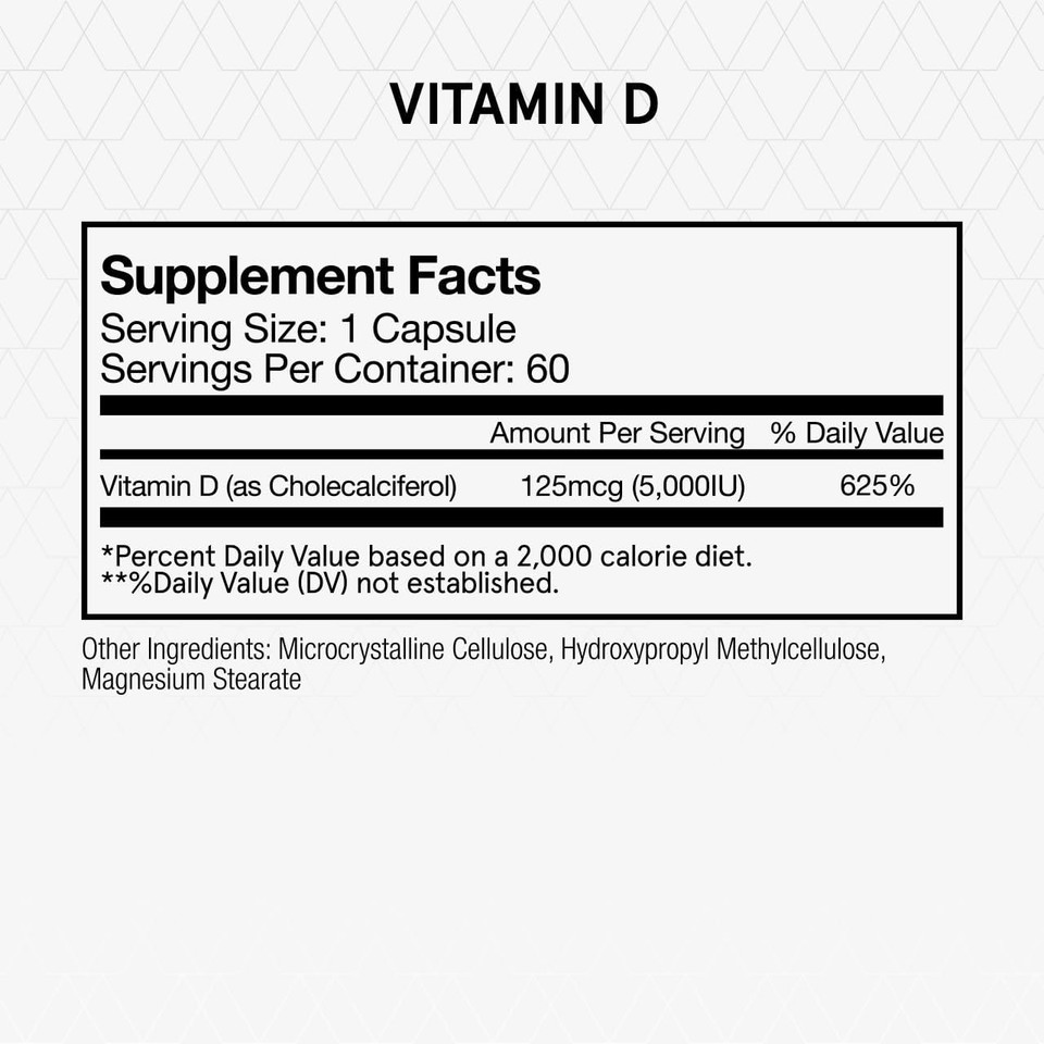 Momentous Vitamin D3 Supplement - 5,000 Iu Capsules For Foundational Health Support - Nsf Certified For Sport® - Gluten-Free - 60 Servings