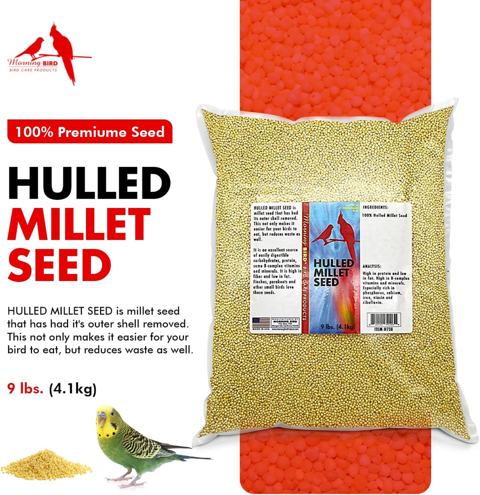 Morning Bird Hulled Millet 1.5 Lb  Nutritious Hulled Millet Seed, Easily Digestible With High Fiber, Rich In Vitamins And Supplements For Birds, Ideal Bird Feed For All Bird Types