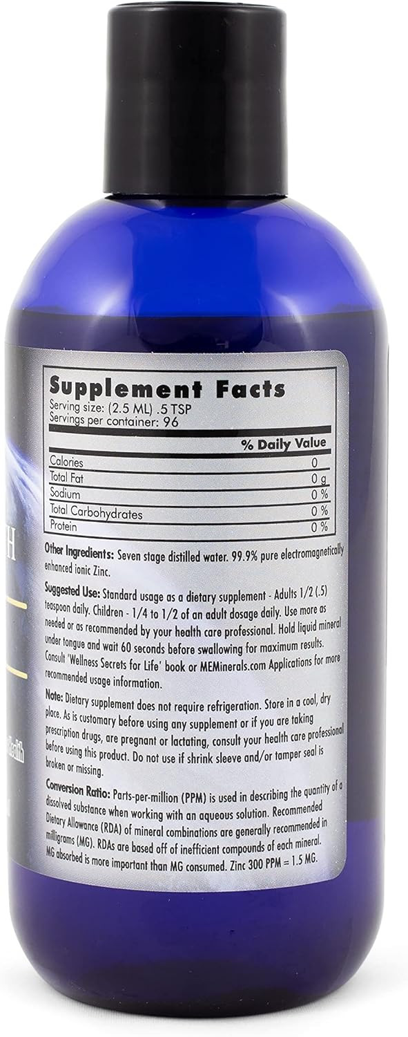 Mother Earth Minerals - Zinc - Antioxidant, Aids Assimilation Of Vitamins, Normal Growth & Development, Maintenance Of Body Tissues - 8 Ounce 96 Servings
