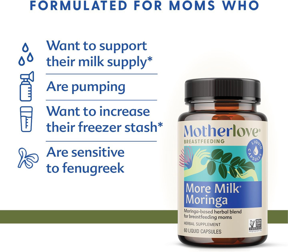 Motherlove More Milk Moringa (135 Liquid Caps) Moringa-Based Lactation Supplement To Support Breast Milk SupplyNon-Gmo, Organic Herbs, Vegan, Kosher