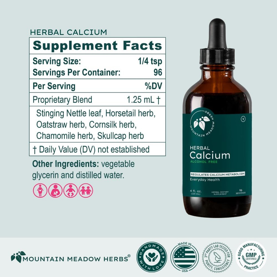 Mountain Meadow Herbs Herbal Calcium  Vegan Liquid Calcium Supplement For Bone & Teeth Support, High Absorption Plant-Based Formula For Adults & Kids - 2 Oz